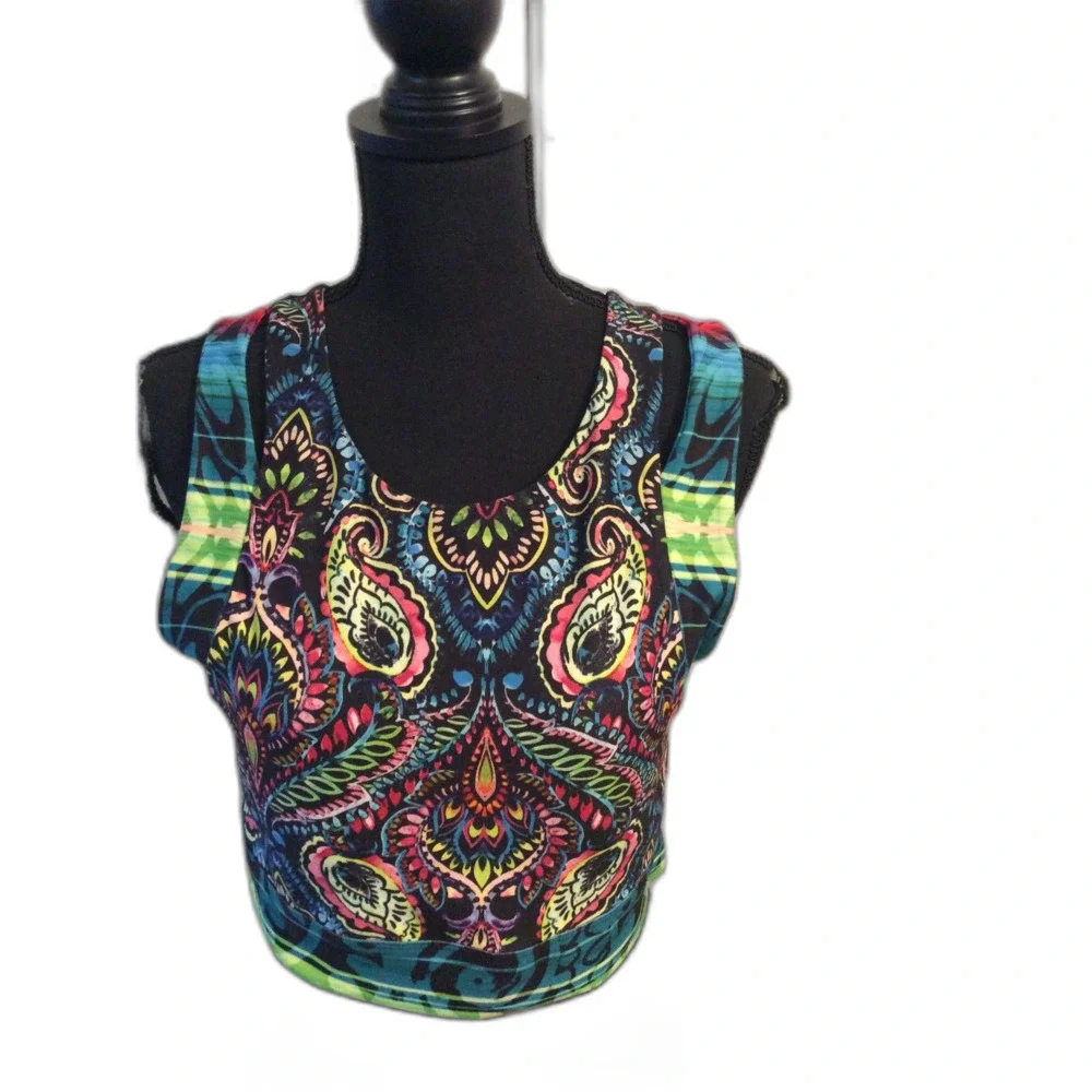 Nanette Lapore Creole Crop Athletic Bra Top Paisley Large